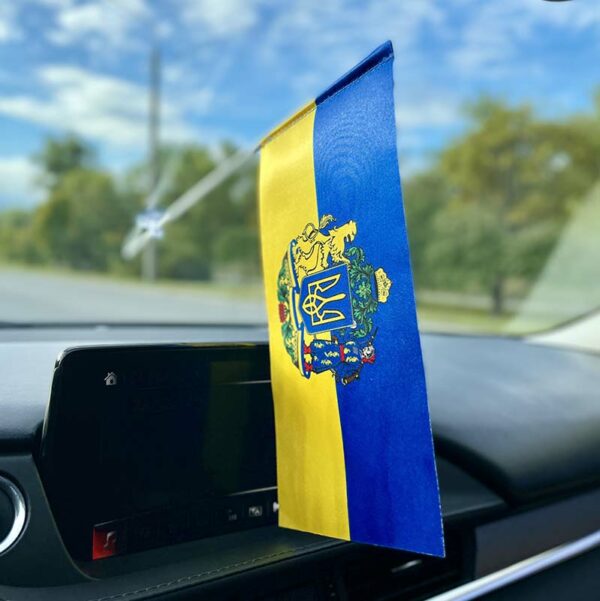 Автомобильный флажок внутренний двухсторонний Украины с большим гербом