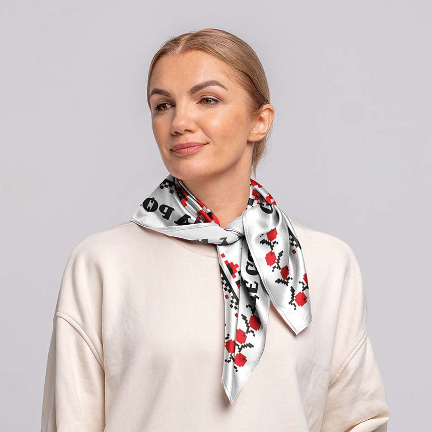 Хустка патріотична «Гімн з вишиванкою. Біла. Hymn with embroidery. White»