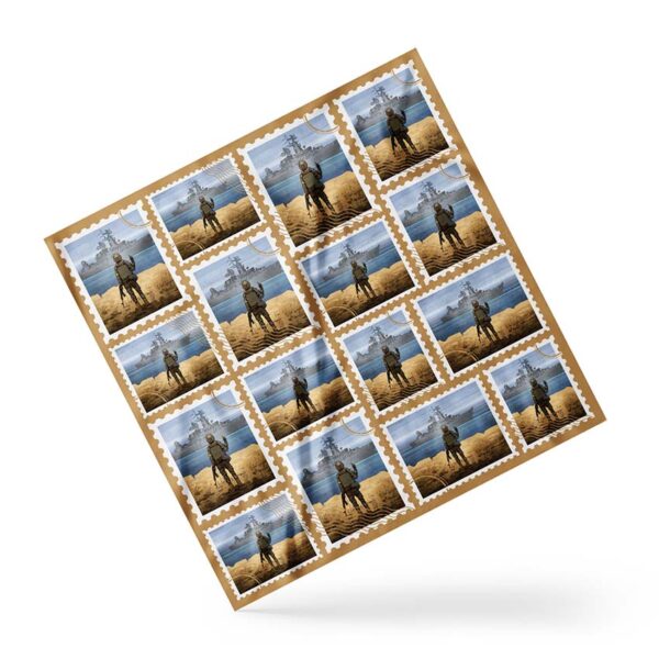 Хустка Поштова марка. Руський воєнний корабель. Postage stamp. Russian warship