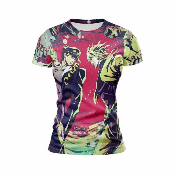 Футболка жіноча спортивна з принтом «ДжоДжо та Діо. Химерні пригоди ДжоДжо. Jojo and Dio. JoJo’s Bizarre Adventure»