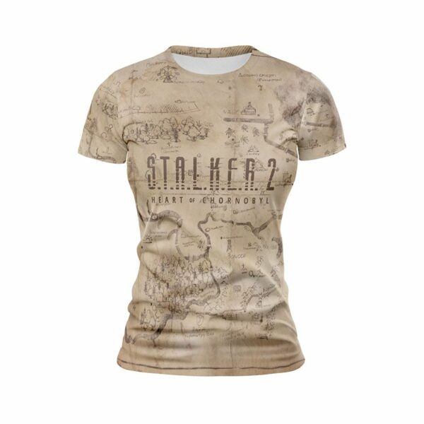 Футболка женская спортивная с принтом «Карта Зоны. Сталкер 2: Сердце Чернобыля. Map Zone. S.T.A.L.K.E.R 2. Heart of Chornobyl»