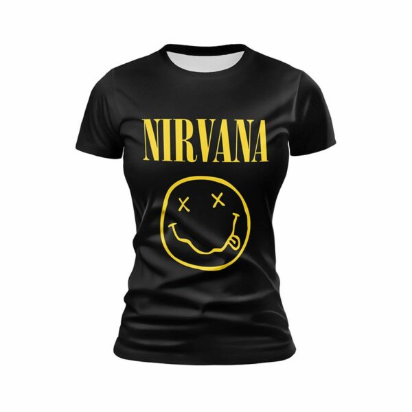 Футболка жіноча спортивна з принтом «Нірвана. Американський рок-гурт. Nirvana. American rock band»