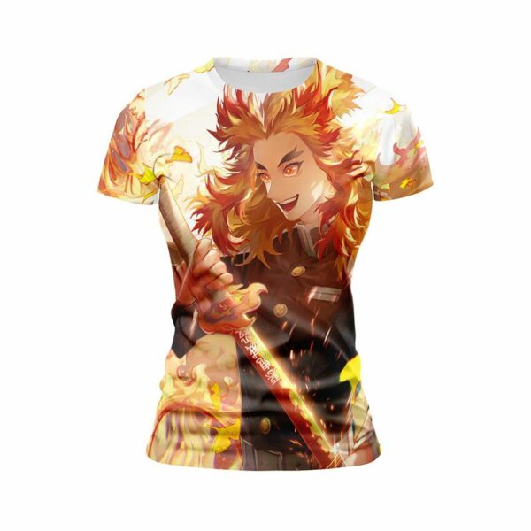 Футболка жіноча спортивна з принтом «Сильний Кеджиро Ренгоку. Клинок. який знищує демонів. Strong Kyojuro Rengoku. Demon Slayer»