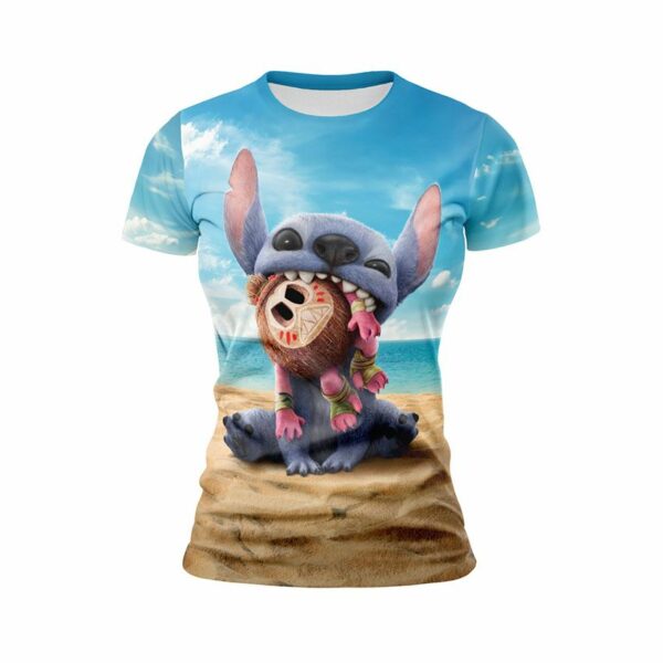 Футболка жіноча спортивна з принтом «Ліло і Стіч. Пляжний Стіч. Lilo and Stitch. Beach Stitch»