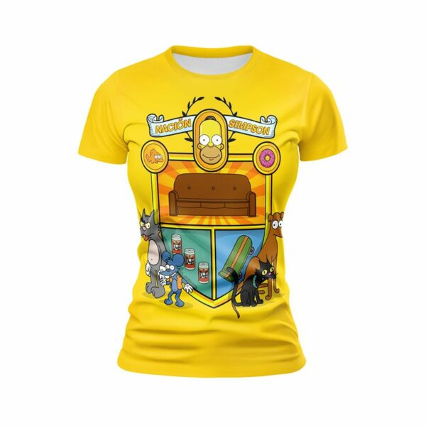 Футболка жіноча спортивна з принтом «Популярні Сімпсони. Жовтий світ. Popular Simpsons. Yellow World»
