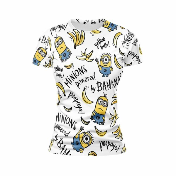 Футболка жіноча спортивна з принтом «Посіпаки та банани. Патерн. Minions and bananas. Pattern»