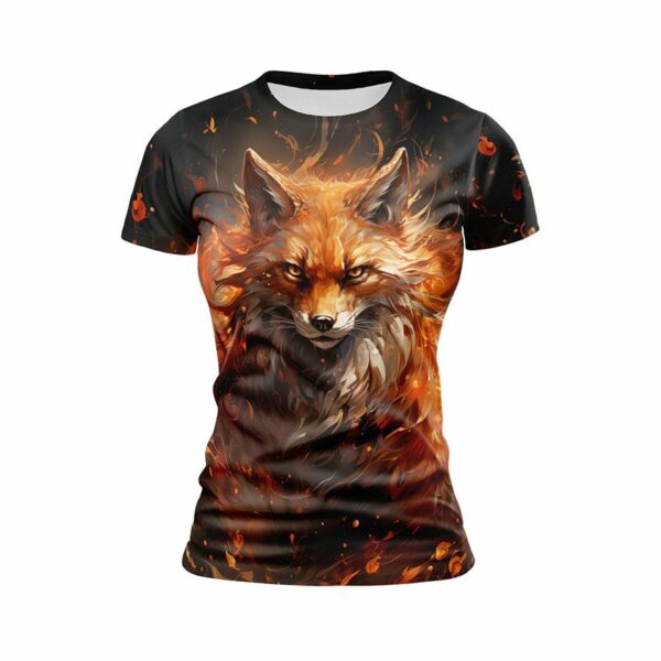 Футболка жіноча спортивна з принтом «Вогняна лисиця. Арт. Fire fox. Art»